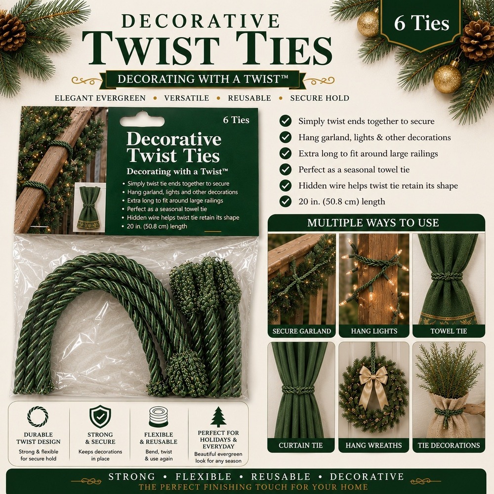 Decorating with‎ a Twist 6 Pack 20in Decorative Twist Ties Evergreen Gold Rope